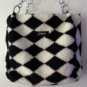 sherpa checkered tote bag